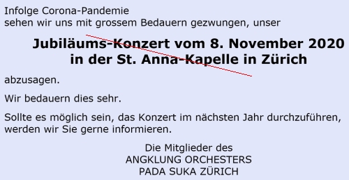 Jubiläums-Konzert, Zürich, abgesagt
